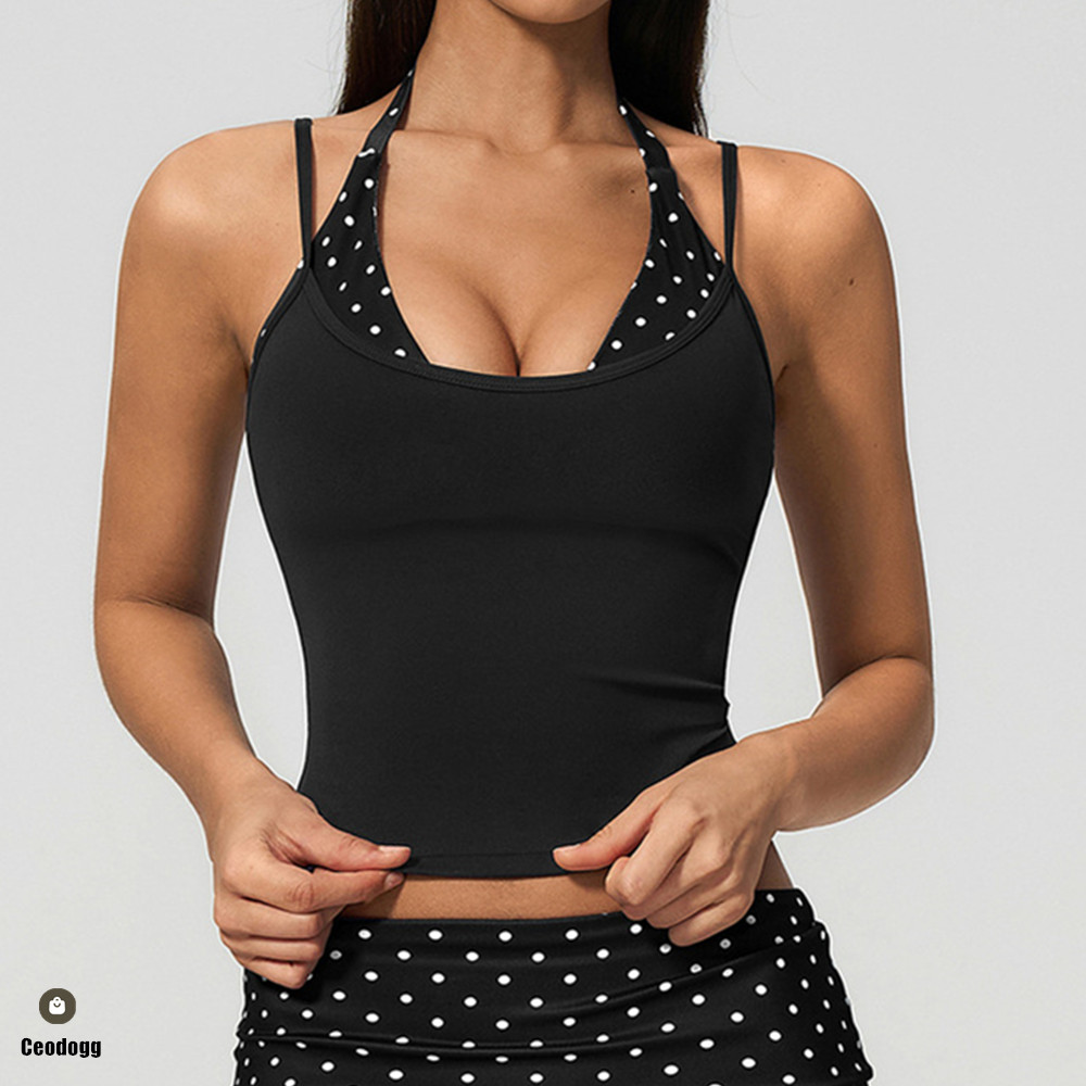 Polka Dot Women Strap Halter Y - Pilates Yoga Wrap Top ulasan dan harga