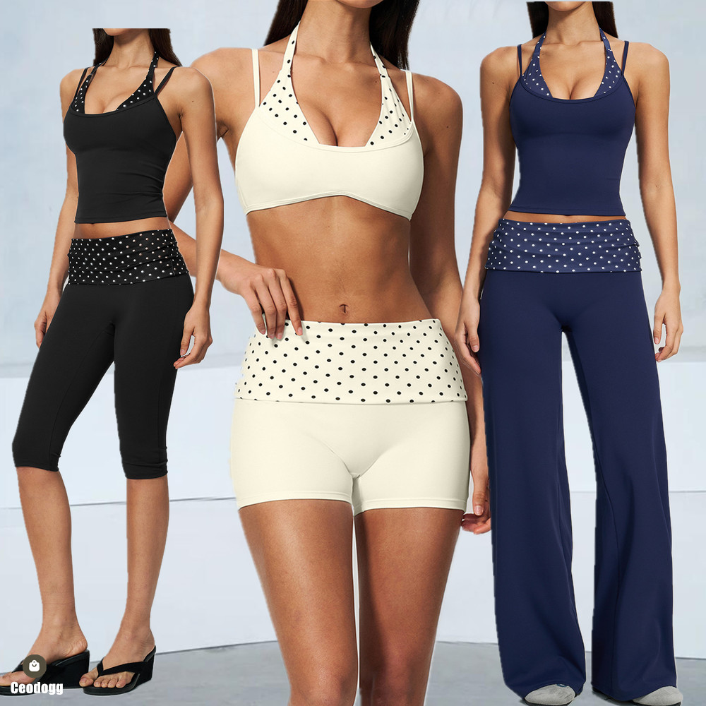 Polka Dot Women Strap Halter Y - Pilates Yoga Wrap Top ulasan dan harga