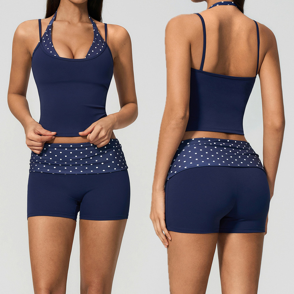 Polka Dot Women Strap Halter Y - Pilates Yoga Wrap Top ulasan dan harga